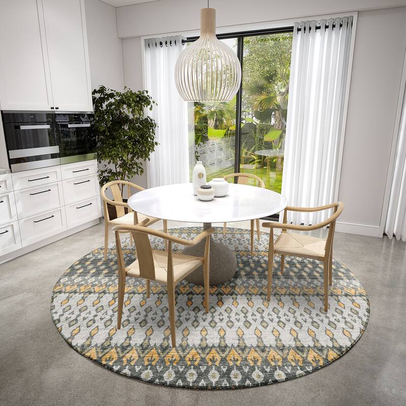 Machine Washable Indoor/ Outdoor Addison Bravado Geometric Ikat Rug - Gray - 8' x 8'