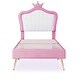 preview thumbnail 4 of 16, Twin Size Upholstered Bed Frame with LED Lights, Modern Upholstered Princess Bed with Crown Headboard, White+Pink