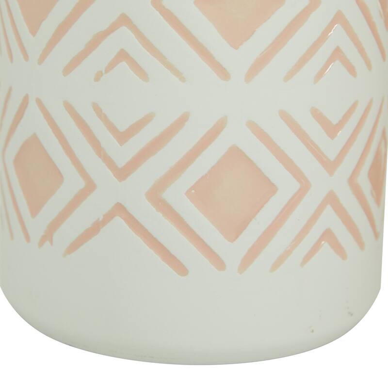 White Ceramic Decorative Vase with Diamond Patterns (Set of 2)