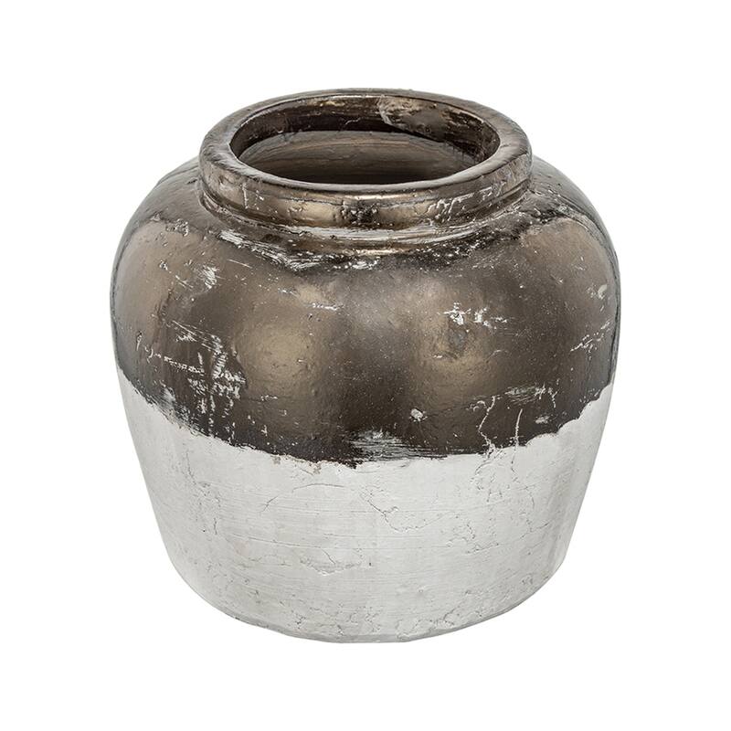 13x13x11" Round Ceramic Vase Distressed Finish with Metallic Sheen