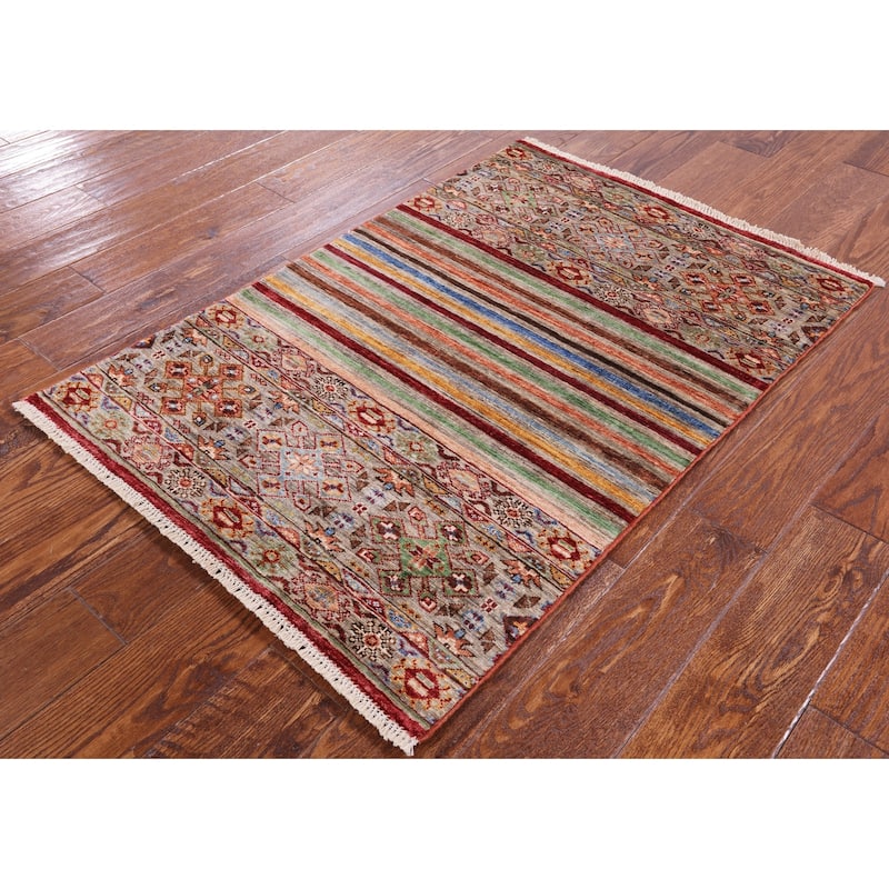 Golden Nile Khorjin Persian Gabbeh Handmade Wool Rug - 2' 8" X 3' 11"