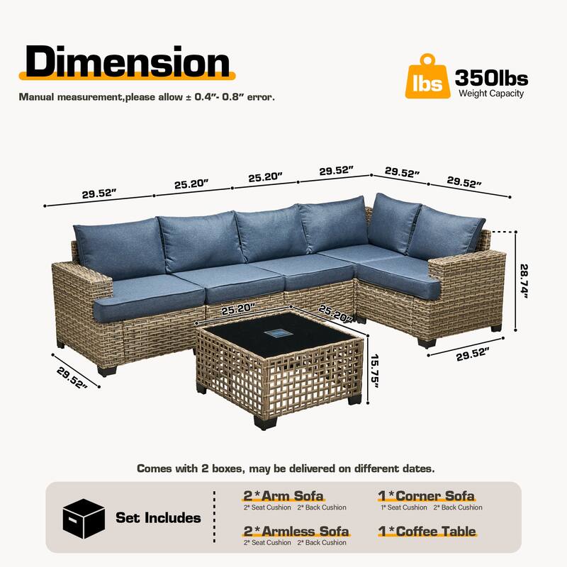 HOOOWOOO 6-piece Patio Furniture Conversation Set with Coffee Table