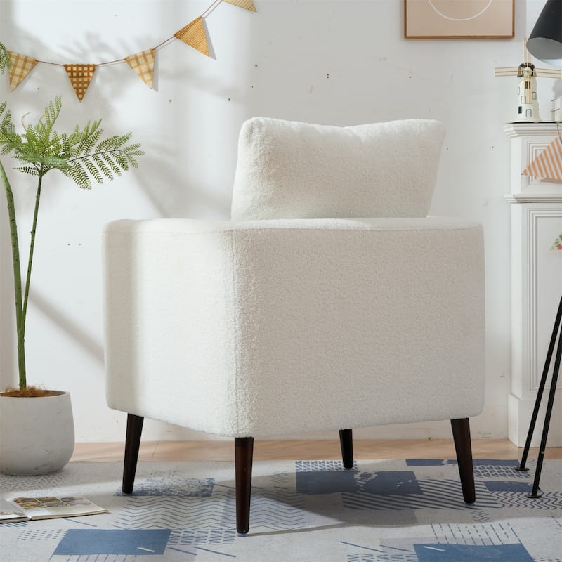 Living Room Lazy Accent Chair,Fleece Fabric Arm Chair Barrel Chair with Solid Wood Legs for Living Room,Bedroom or Office