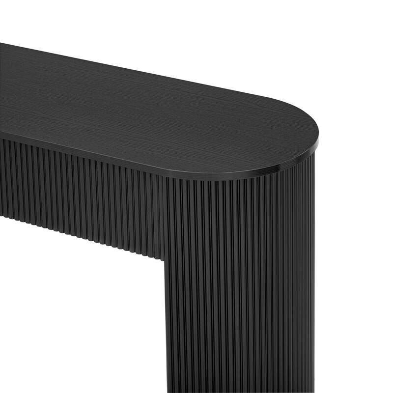 Modern Fluted Entryway Table Console Table with Oval Top and 2 Drawers, for Entryway and Living Room, Black