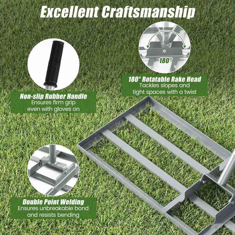 Gymax Lawn Leveling Rake 30'' x 10'' Heavy Duty Lawn Level Tool for