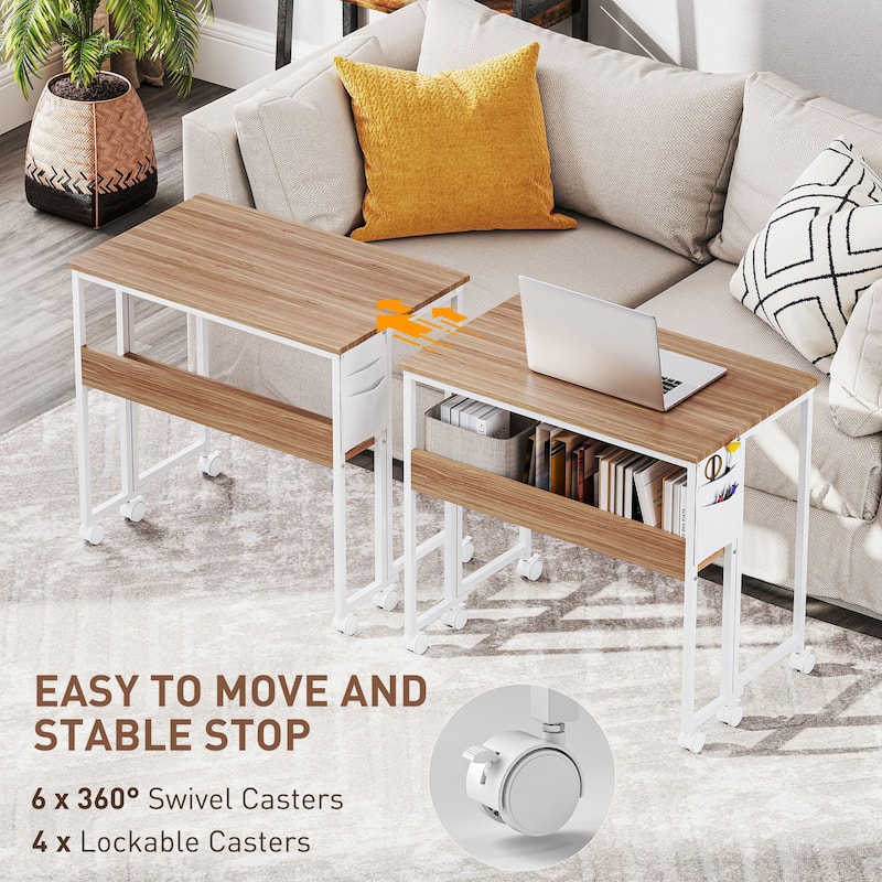 Mobile Foldable Desk with Storage Shelf and Drop-Leaf Design for Narrow Spaces and Home or Office
