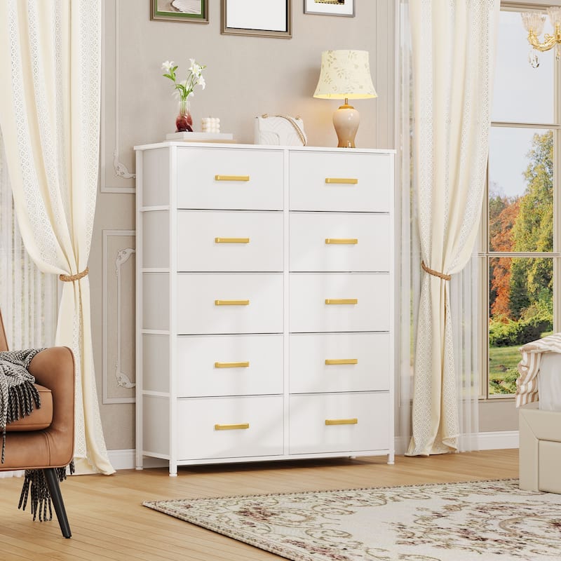 Modern 4/8/10-drawer Bedroom Fabric Dresser Storage Tower with Wood Top