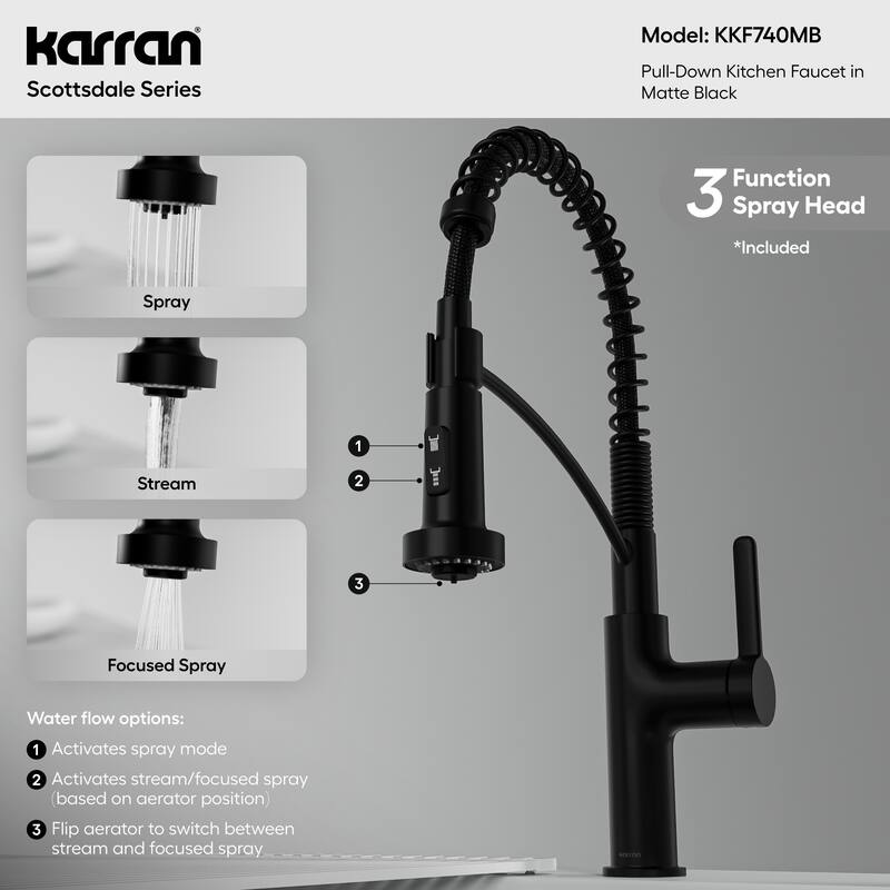Karran Scottsdale Single Handle Commerical Pull-Down Sprayer Kitchen Faucet