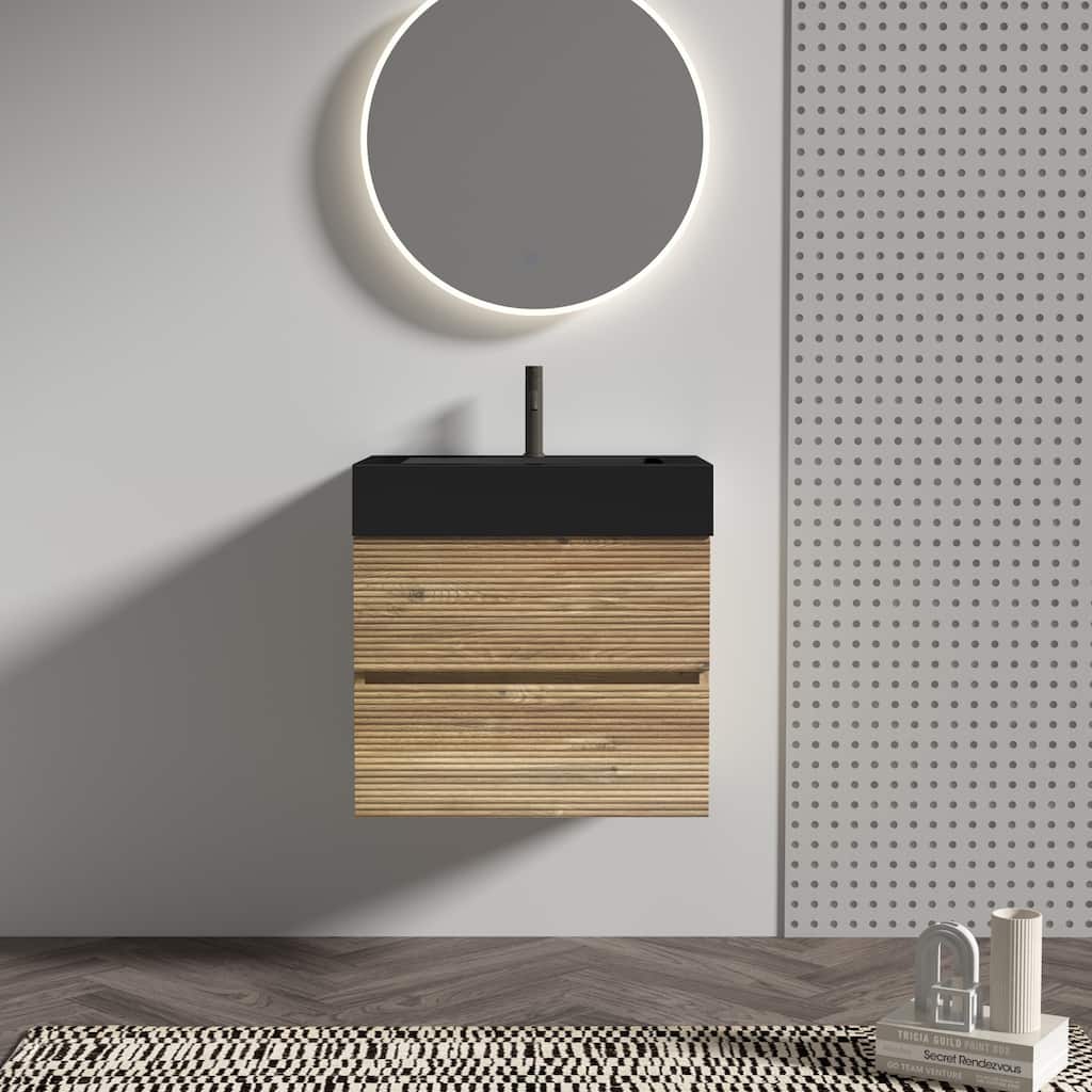 GDFStudio - Grace Wall-Mounted Bathroom Vanity with Engineered Quartz Sink & Soft Close Drawers, without Drainage and Faucet