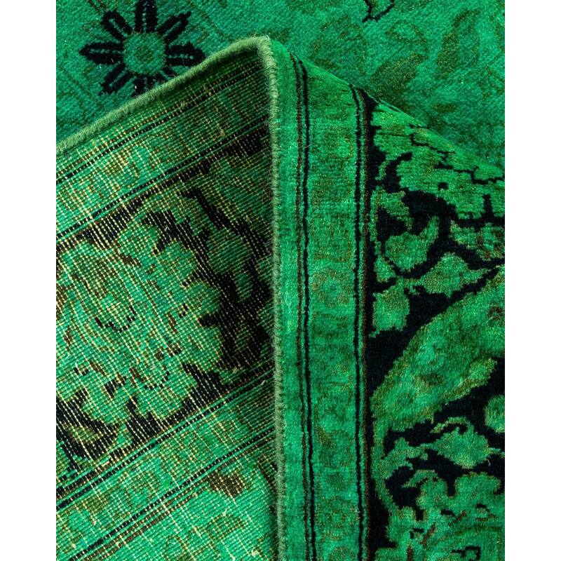 Overton Hand Knotted Wool Vintage Inspired Modern Contemporary Overdyed Green Area Rug - 3' 1" x 12' 3"