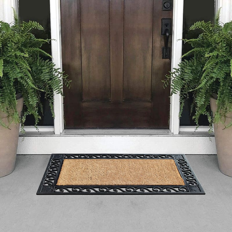 A1HC Rubber & Coir Dirt Trapper Heavy Weight Large Welcome Doormat 23"x38", Floral Border