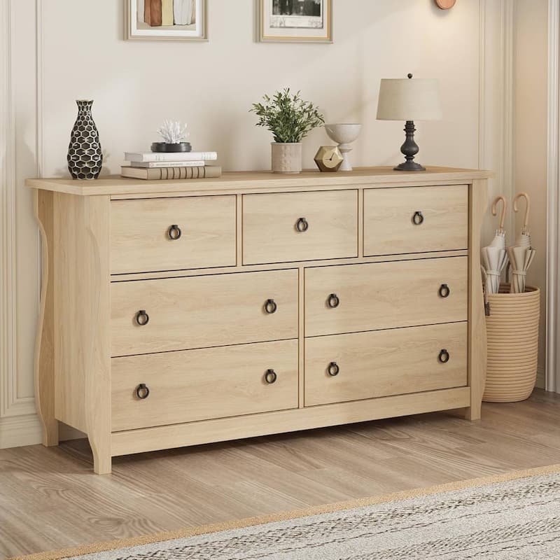 Natural 7-Drawer Dresser for Living Room, Bedroom, Entryway - Beige