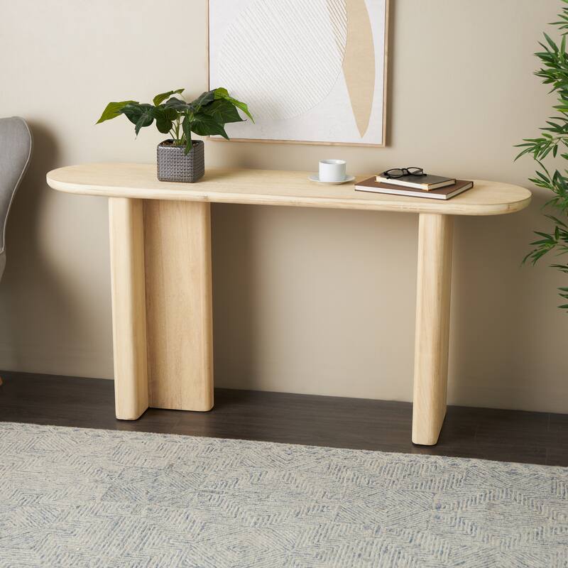 Light Brown Wood Handmade Minimalistic Living Room Console Table - Light Brown