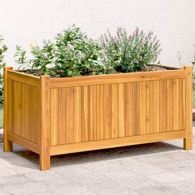vidaXL Garden Planter with Liner Outdoor Flower Pot Box Solid Wood Acacia - 16.5 x 31.5 x 15.7 - White