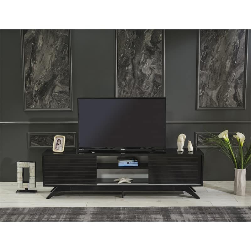 TV Stand Wooden TV Cabinet Media Entertainment with 2 Closet Spaces