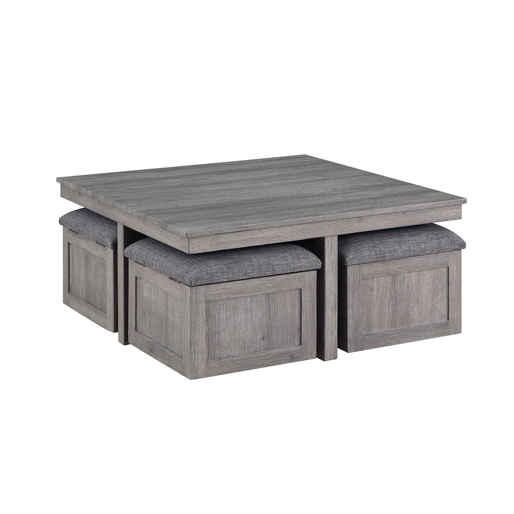 Square Coffee Table with 4 Storage Stools