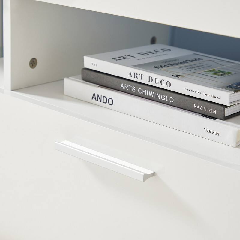 Modern TV Stand with RGB LED Lights & Remote, Tempered Glass Shelves