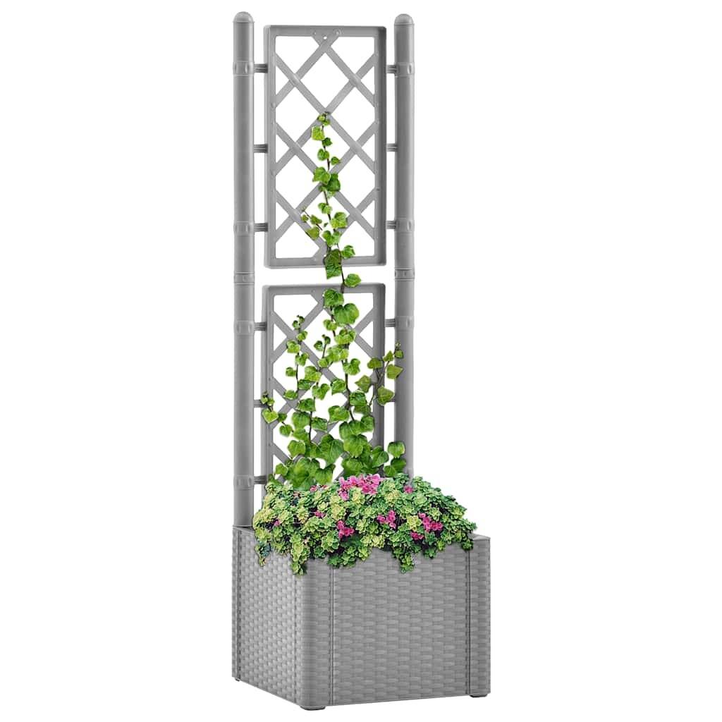 vidaXL Planter Trellis Raised Flower Bed Self Watering System Rattan Look - 16.9" x 16.9" x 55.9"/ 1
