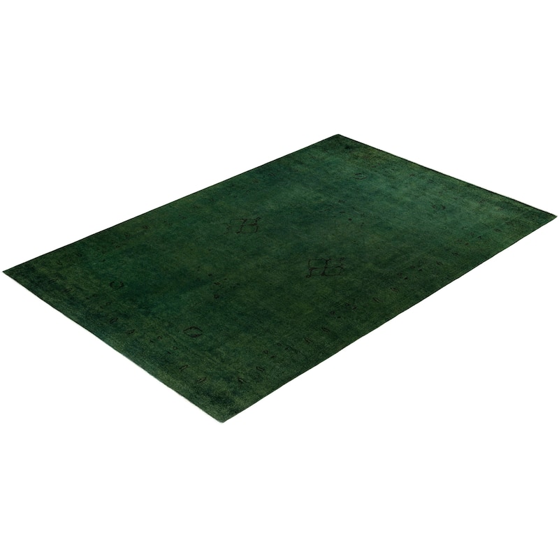 Overdyed One-of-a-Kind Hand-Knotted Area Rug - Green - 6' 2" x 9' 4"