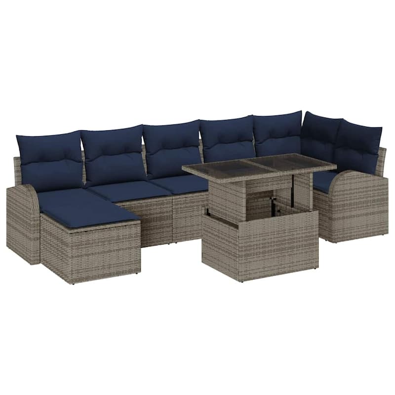 vidaXL 8 Garden Sofa Set with Cushions Black/Brown/Grey Poly Rattan - 113.8 x 48.8 x 27.2