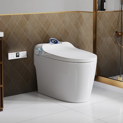Smart Toilet Bidet Combo with Foot Sensor Open Cover/Seat,LED Display,Three Level Heated Seat/Airflow,Soft Close