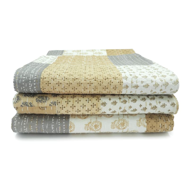 Sevita Hand-Stitched Natural Cotton Quilted Standard Size Throw Blanket