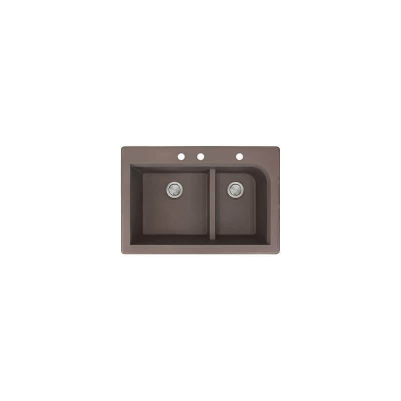 Transolid Radius 33in x 22in silQ Granite Drop-in Double Bowl Kitchen Sink with 1 Pre-Drilled Faucet Hole - 22" x 33" x 9.5"/CBE