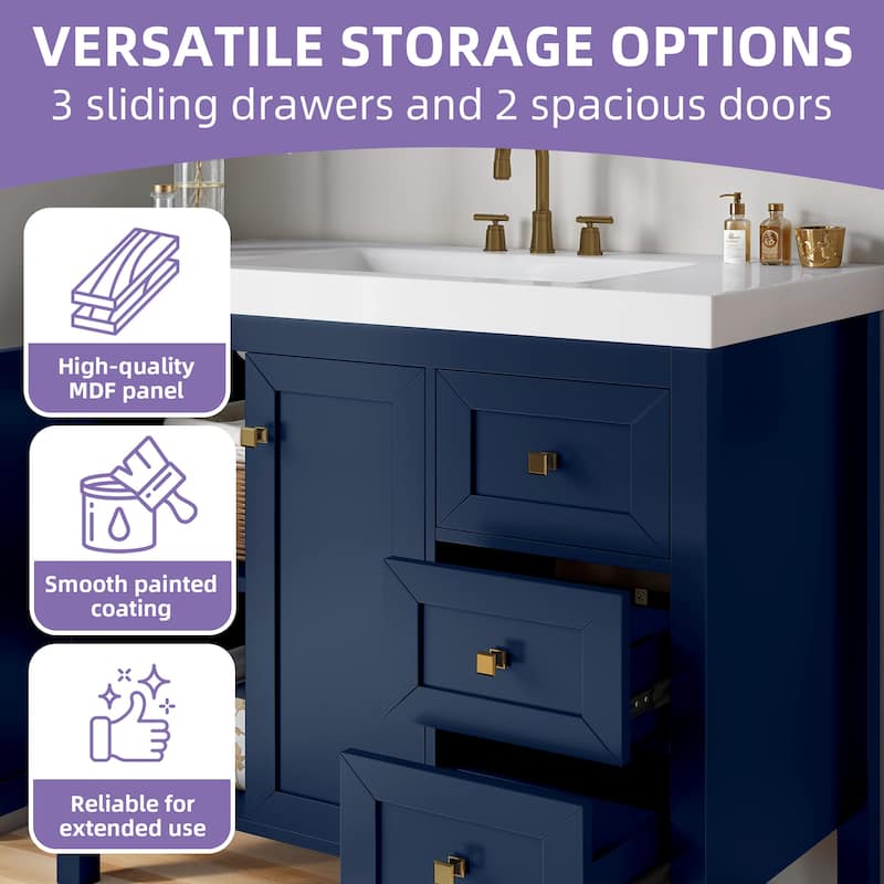Moasis 36"/42" Bathroom Vanity with Sink Set and 2 Soft-Closing Doors & 3 Drawers