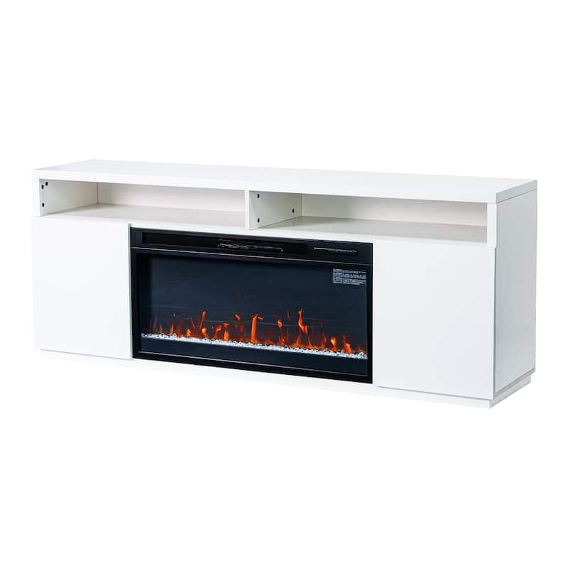 68" Modern RGB LED White TV Stands Console with 36" Fireplace