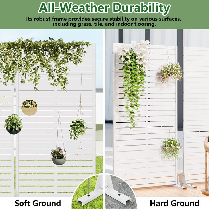 Outdoor Privacy Screen with Stand for Patio Garden Metal Fence Set of 2