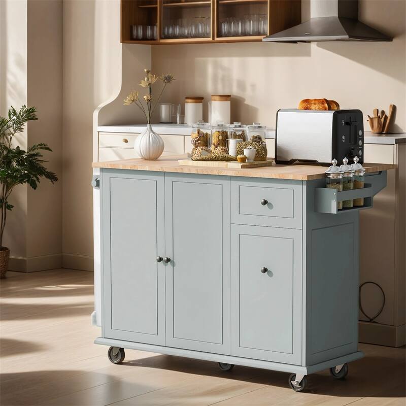 Kitchen Island w/ Drop Leaf,53.9" Width Rolling Kitchen Cart on Wheels