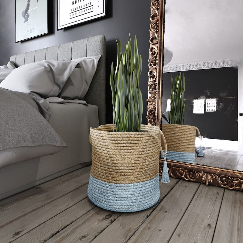 Sevita Two-Tone Jute Hand-Stitched Storage Basket with Handles