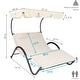 preview thumbnail 7 of 7, Sunnydaze Double Chaise Lounge with Canopy Shade and Headrest Pillows - Beige