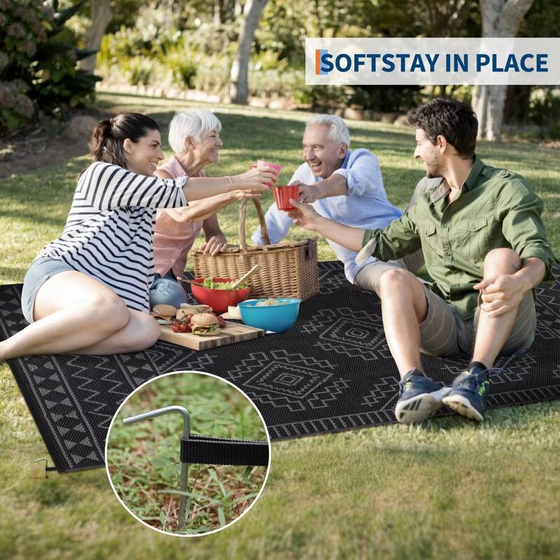 Outdoor Rug Waterproof Boho Geometric Patio Rug Mat Reversible Plastic Straw Rug Outside Outdoor Area Rug