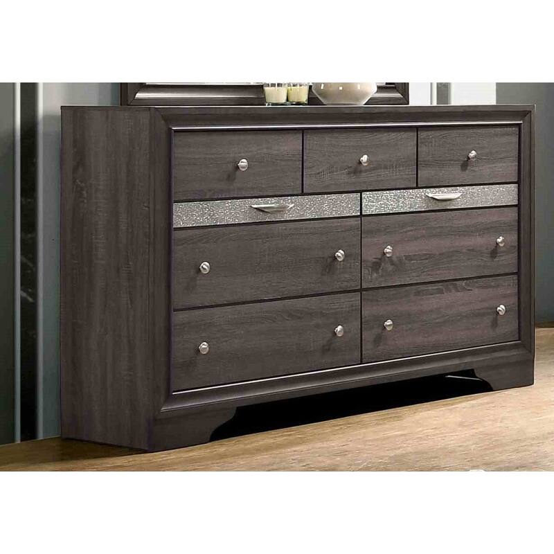 Gray Finish Contemporary 4 PC Storage Bedroom Set Bed Nightstand Dresser Mirror