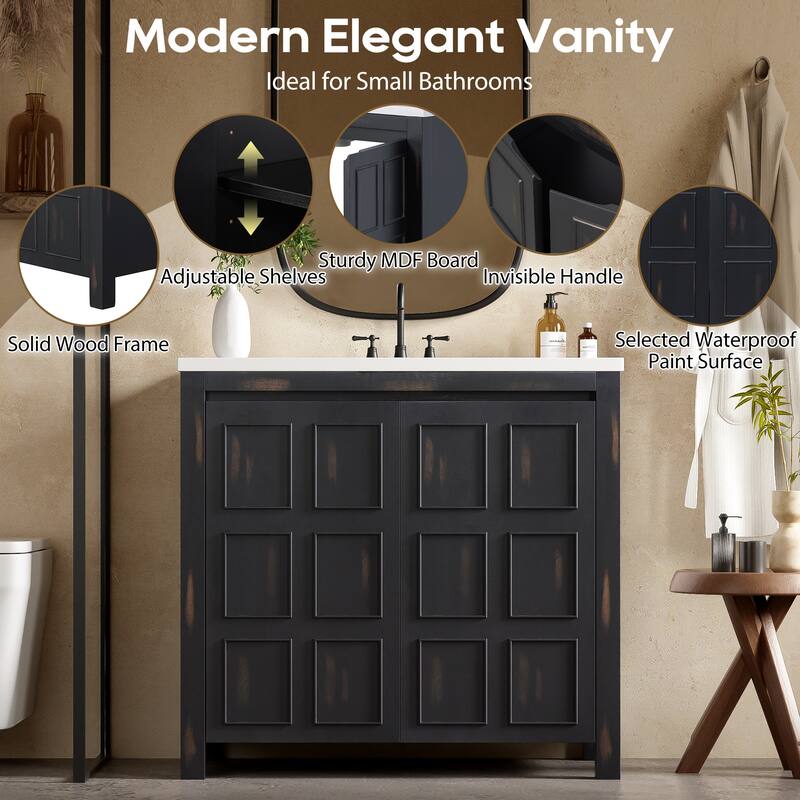 36 Inch Bathroom Vanity with Ceramic Sink,Solid Wood Framework