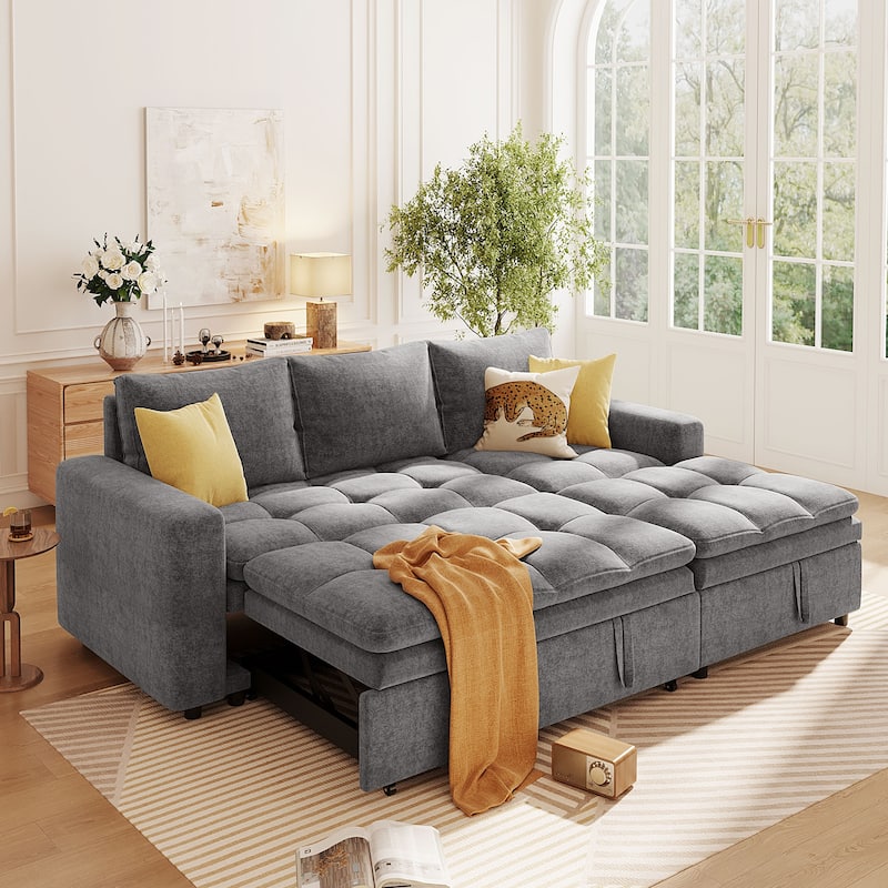 82" Upholstered Sectional Sofa Bed with Storage Space, Suitable for Living Rooms and Apartments