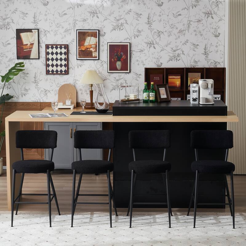 Set of 2 modern teddy fabric upholstered bar stools
