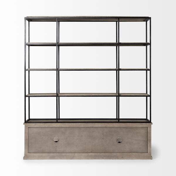 White and Medium Brown Wood Shelving Unit with 3 Shelves