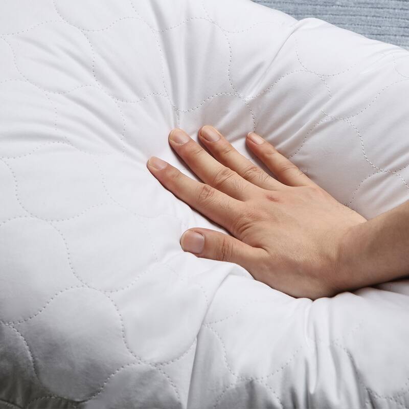 Goose Feather Down Medium Pillow White Quilted Cotton Cover Set of 2