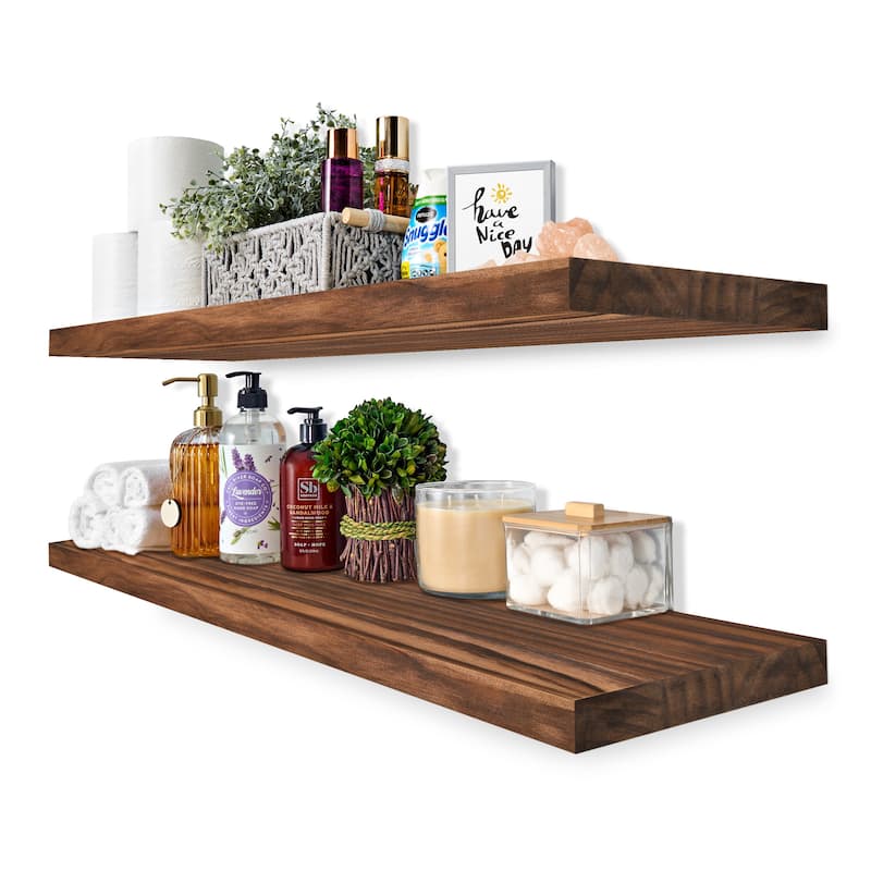 Solid Wood Floating Shelves for Wall - Long Wooden Wall-Mounted Shelves - 9” L X 35"W X 1.2” H - Walnut