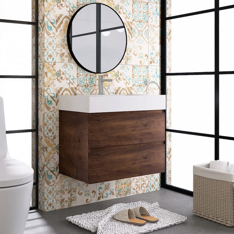 Floating Bathroom Vanity with Solid Surface Top