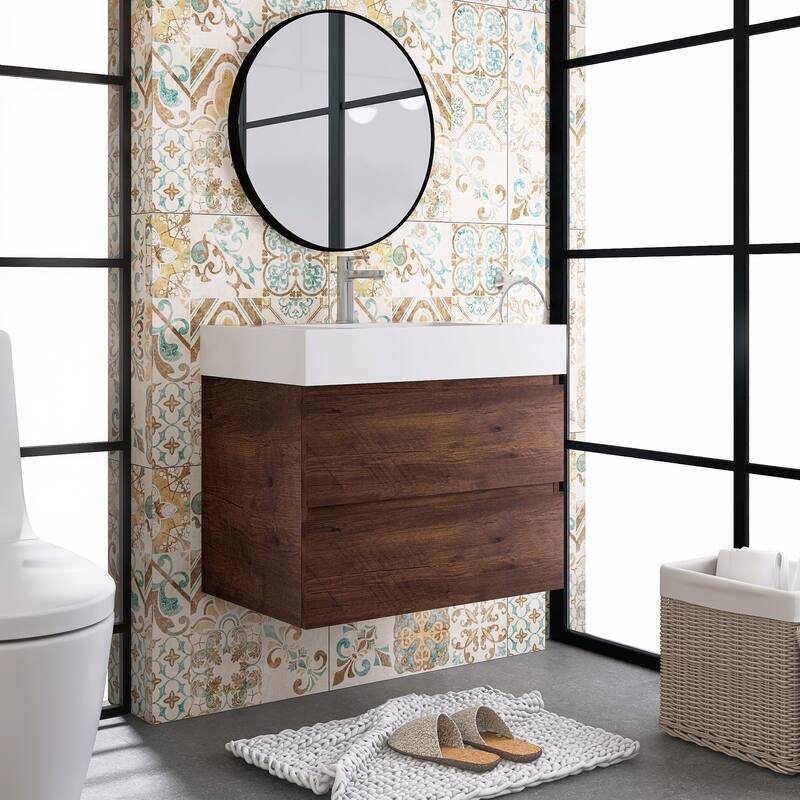 Single Sink Floating Bath Vanity in with Solid Surface Top