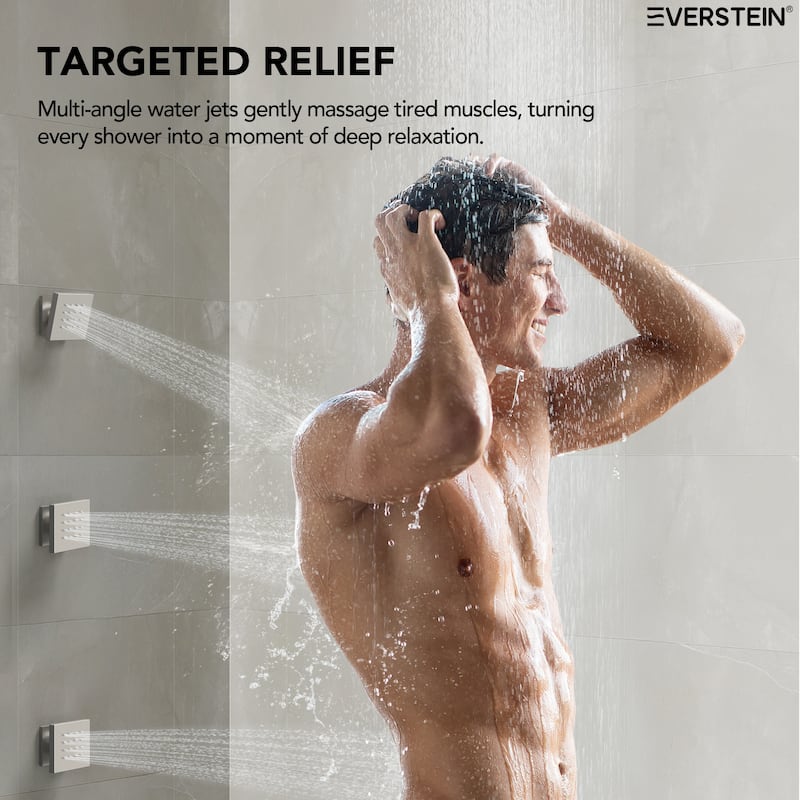 Dual Heads 16" Rainfall & High Pressure 6" Shower Head 3 Way Thermostatic Faucet System w/ 3 Body Jets