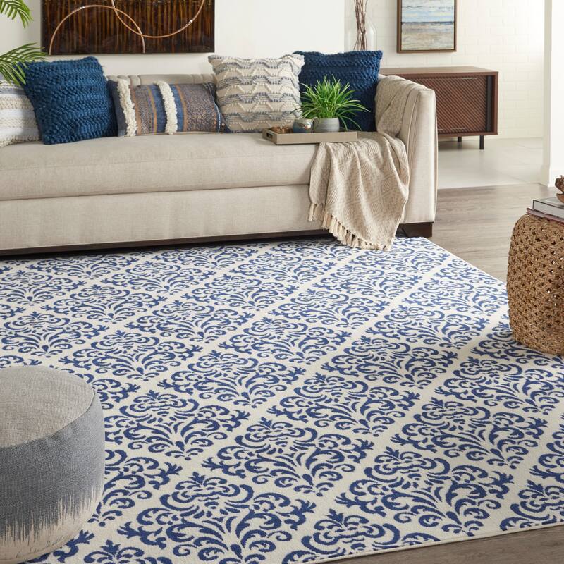 Nourison Grafix Geometric Persian Transitional Area Rug - 6' x 9' - White Blue - Runner/Rectangle