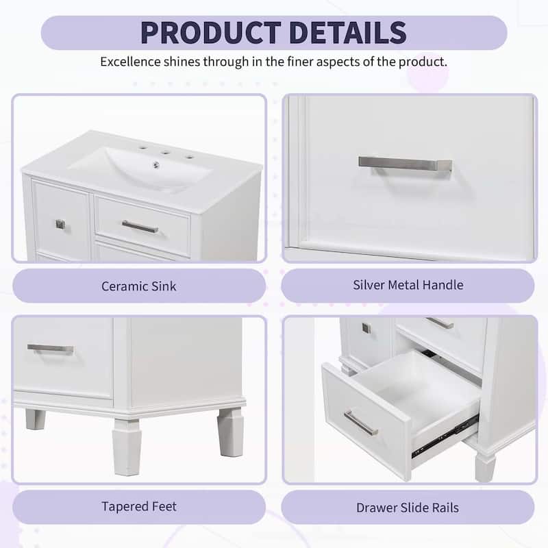 30 Inch Bathroom Vanity with Ceramic Sink