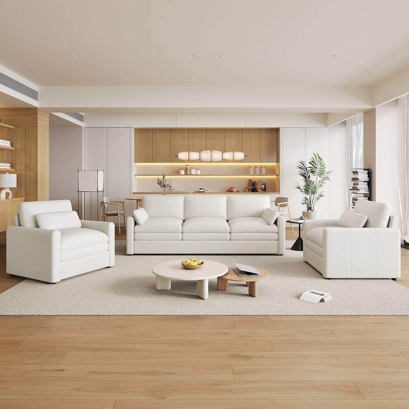 Roomfitters Oversized Cozy Upholstered Cloud Sofa Set, Double Cushion Comfy Sofa Group with Plush Cushions for Living Room - Beige