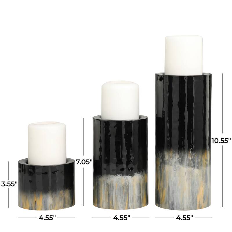 Black or Green Metal Colorblock Candle Holder with Paint Streak Designs (Set of 3)