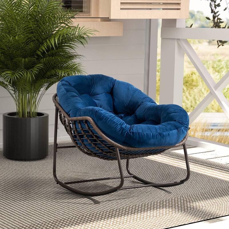 Rocker Recliner Chair Rattan Rocking Chair with Padded Cushion