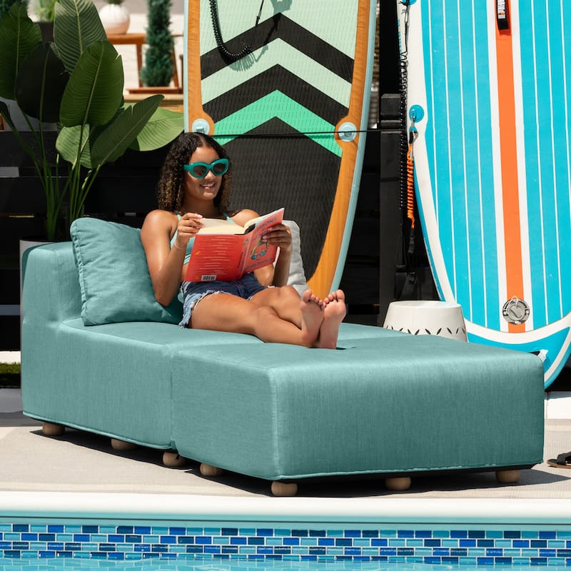 Jaxx Vada Outdoor Sun Lounger - Luxury Modular Chaise & Ottoman with Sunbrella Fabric and Waterproof Cover